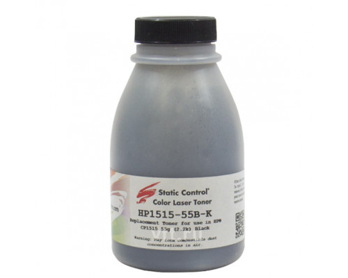 Тонер Static Control для HP CLJ CP1215/1515/1518, Bk, 55 г, флакон