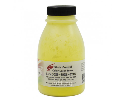 Тонер Static Control для HP CLJ CP2025, Y, (Odyssey), 80 г, флакон